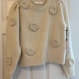 NWT ASTR the Label Women's Cream Sweater with Floral Accents